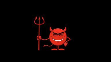 红色的魔鬼卡通表情符号字符持有干草叉
